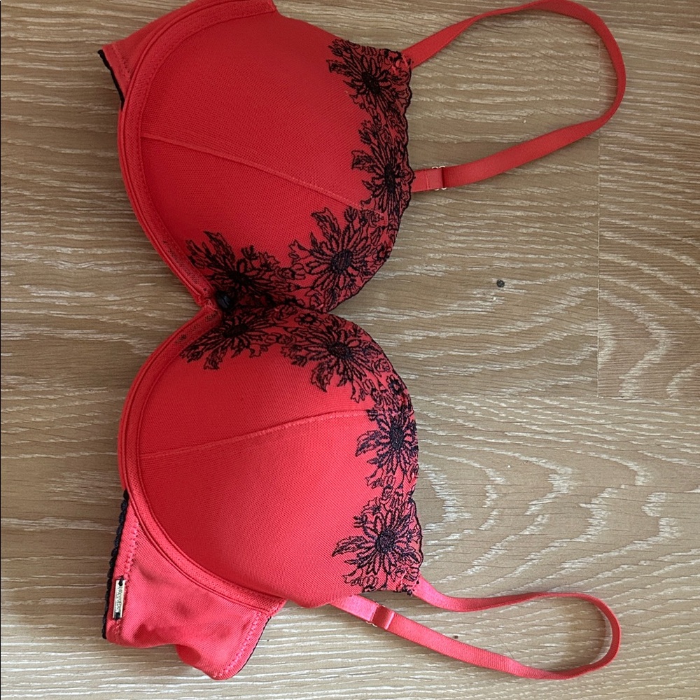 La Vie En Rose Red and Black Lace Bra